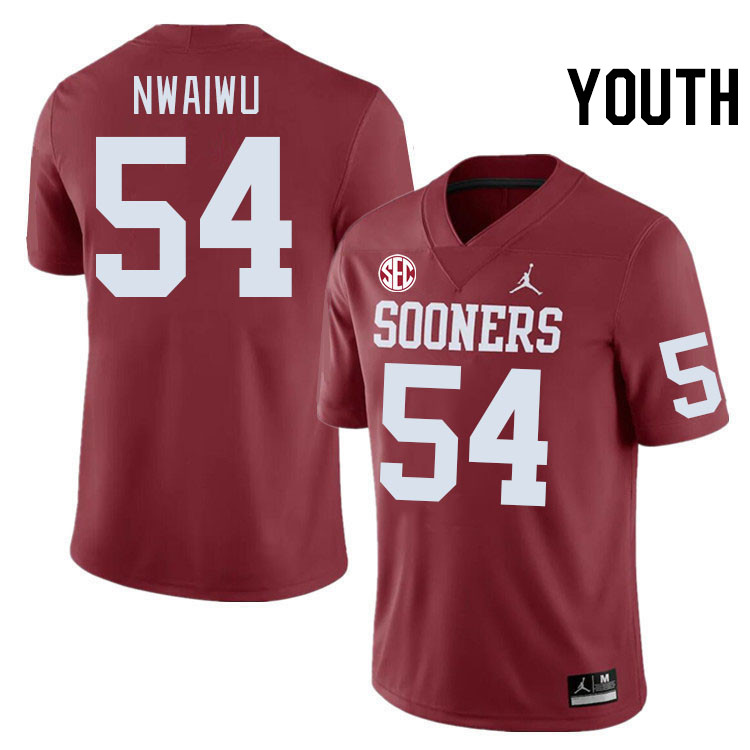 Youth #54 Febechi Nwaiwu Oklahoma Sooners 2024 SEC Conference College Football Jerseys-Crimson